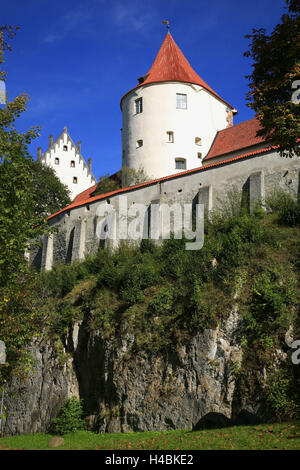 Deutschland, Bayern, Turm der "Hohes Schloss" (hohe Burg) bei Füssen, Blick aus dem arboretum Stockfoto