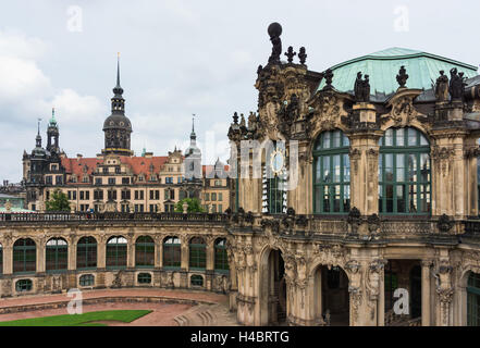 Dresden, Zwinger, Glockenspiel Pavillon, Dresdner Schloss Stockfoto