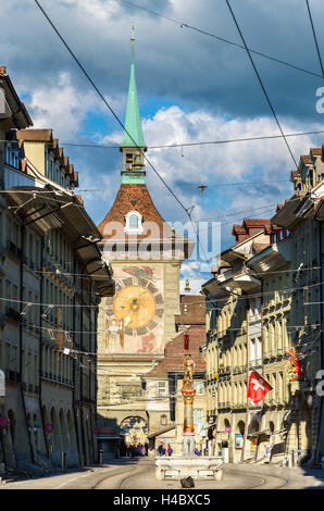 Blick auf die Kramgasse Straße in der Altstadt von Bern - Schweiz Stockfoto