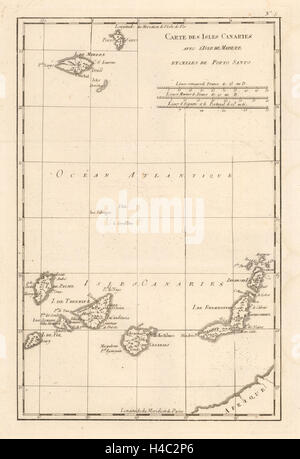 "Carte des Isles Kanaren Avec L'Isle de Madere et... Porto Santo ". BONNE c1787 Karte Stockfoto