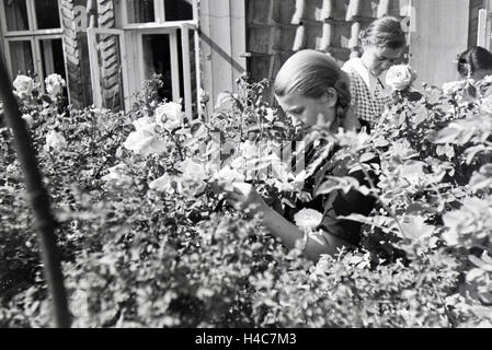 Schülerinnen des Kolonial Schülerheims Harzburg Bei der Gartenarbeit, Deutsches Reich 1937. Schüler der kolonialen Wohn Schule Harzburg bei der Gartenarbeit, Deutschland 1937. Stockfoto