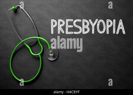 Presbyopie handschriftlich auf Tafel. 3D Illustration. Stockfoto