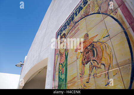 Detail der Stierkampfarena in Roquetas de Mar, Provinz Almería, Andalusien, Spanien Stockfoto