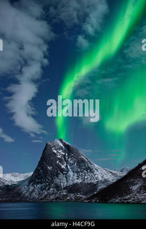 Norwegen, Senja, Insel, Rodsand, Aurora Borealis, Nordlicht, Stockfoto