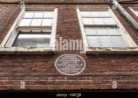 Die rechte Reverend Bischof Richard Challoner, Bischof von Debra, starb hier 44 Old Gloucester Street, London Stockfoto