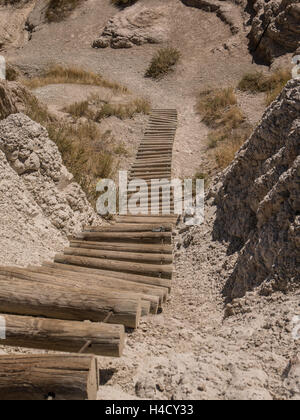 Die Leiter auf Notch Trail, Badlands Nationalpark, South Dakota. Stockfoto