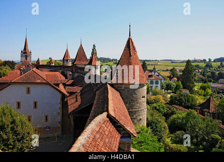 Stadtmauer von Murten im Kanton Freiburg, Schweiz Stockfoto