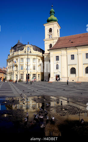 Rathaus, katholische Garnisonskirche, in den großen Ring, Piata Mare, Sibiu, Rumänien Stockfoto