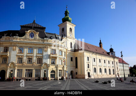 Rathaus, katholische Garnisonskirche, in den großen Ring, Piata Mare, Sibiu, Rumänien Stockfoto