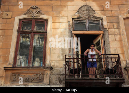 Sanierungsgebiet, aufgeführten Häuser in der alten Stadt Bukarest zur Reorganisation, Rumänien Stockfoto