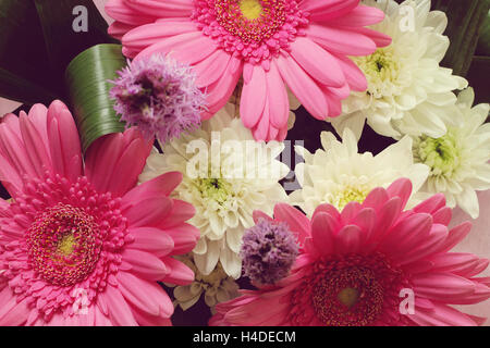 Blumenstrauß mit rosa und weißen Gerbera Blumen Stockfoto
