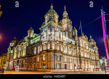 Glasgow City Chambers in der Nacht - Schottland Stockfoto