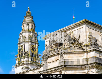 Details des Rathauses von Cardiff - Wales, Großbritannien Stockfoto