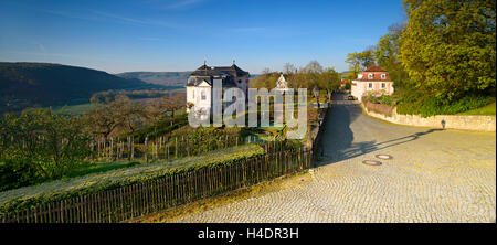 Deutschland, Thüringen, Dornburg-Camburg, spike Dorf-Steudnitz, die Dornburger Schlösser über dem Hall-Tal Stockfoto
