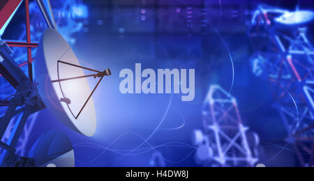 Sat-Schüssel und Telekommunikation Türme - 3D Rendering Stockfoto