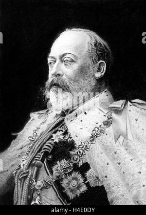 Edward VII. Porträt von König Edward VII des Vereinigten Königreichs (1841 – 1910), der von 1901 bis zu seinem Tod im Jahre 1910 regierte.  Radierung von Franz Raubicheck, von einer Fotografie im Jahre 1901. Stockfoto