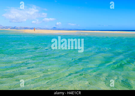 Lagune der goldenen Sand und türkis blauen Meerwasser am Sotavento Strand Jandia Peninsula, Fuerteventura, Kanarische Inseln, Spanien Stockfoto