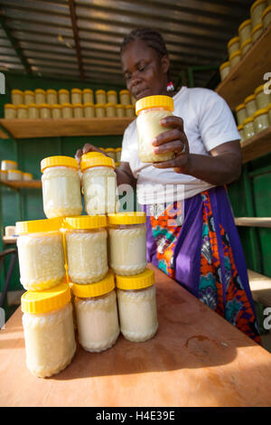 Sheabutter ist ein Fair-Trade-Produktionsstandort in Réo in Burkina Faso, Westafrika gemacht. Stockfoto