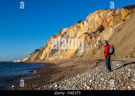 Walker an der Alum Bay und Klippen, Isle Of Wight, Großbritannien Stockfoto