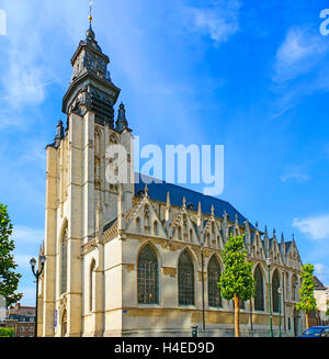 Die Notre Dame De La Chapelle ist meist umso bemerkenswerter, als die Grabstätte von Francois Anneessens und Pieter Brueghel der ältere Stockfoto