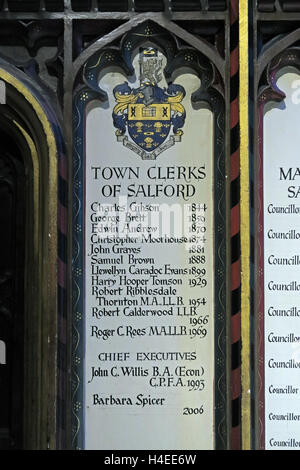 Liste der Salford Stadt Clerks, Manchester Cathedral, Victoria St, Manchester M3 1SXM Stockfoto