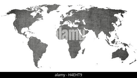 Vintage Weltkarte - schwarz / weiß auf alte Textur Stockfoto