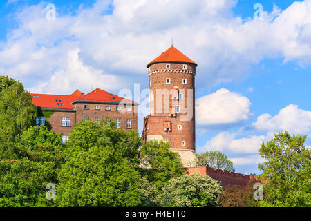 Turm der Wawel Königsschloss an sonnigen Tag in Krakau, Polen Stockfoto