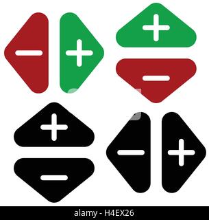 Pfeile in entgegengesetzte Richtungen. Symbol der Pfeile in Paaren mit plus minus Zeichen Stock Vektor
