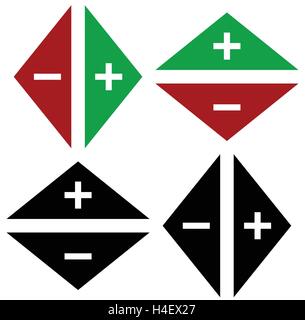 Pfeile in entgegengesetzte Richtungen. Symbol der Pfeile in Paaren mit plus minus Zeichen Stock Vektor