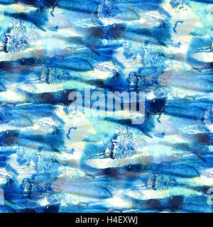Farbe abstrakte Wasser Meer Wellen blauen Aquarell nahtlose Textur handbemalt Stand der Technik Stockfoto