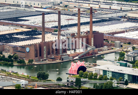 Luftaufnahme, Werk Volkswagen Wolfsburg mit KWK VW South Street, Niedersachsen, Deutschland Stockfoto