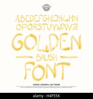 Pinsel-Stil Alphabet Buchstaben isoliert auf weißem Hintergrund. Vektor goldenen Pinsel Schriftart. Aquarell Kalligraphie Zeichen Stock Vektor