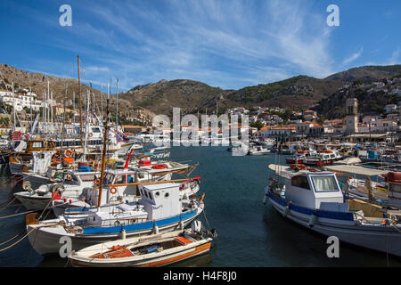 Hafen Marina auf der Insel Hydra, Griechenland. Stockfoto