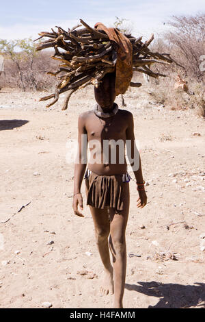 Himba-Mann mit Wald auf dem Kopf Stockfoto