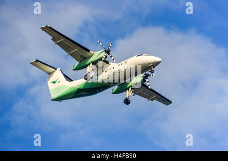 Wideröe Flugzeug (Bombardier Dash 8) Landung in Alta, Norwegen Stockfoto