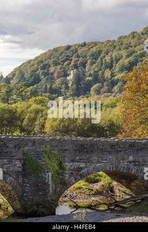 Plas Tan y Kingsland, Snowdonia National Park environmental Studies Center, mit Blick auf das Tal des Flusses Dwyryd, Snowdonia National Park, Wales, Großbritannien Stockfoto