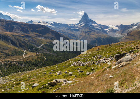 Vor dem Matterhorn, Zermatt, Schweiz. Stockfoto