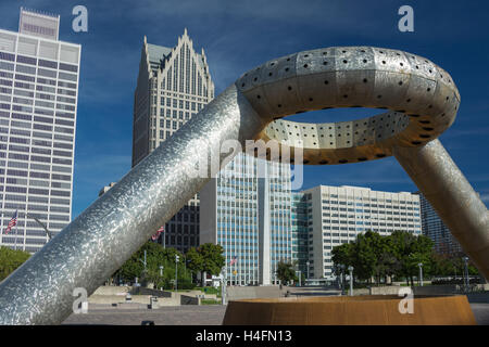 DODGE-BRUNNEN HART PLAZA (© ISAMU NOGUCHI 1978) DOWNTOWN DETROIT MICHIGAN/USA Stockfoto