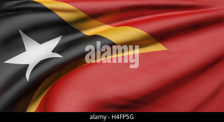 3D Rendering der Demokratischen Republik Timor-Leste Flagge winken Stockfoto