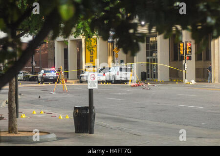 Tatort am Schnittpunkt von N. Lamar und Elm Street in Dallas, TX Stockfoto