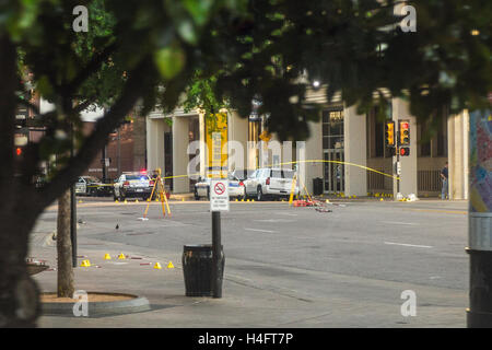 Tatort am Schnittpunkt von N. Lamar und Elm Street in Dallas, TX Stockfoto