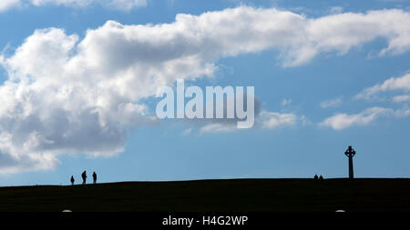 Keltisches Kreuz die Nadeln, Tennyson, Freshwater Bay, Spaziergang, Denkmal Stockfoto