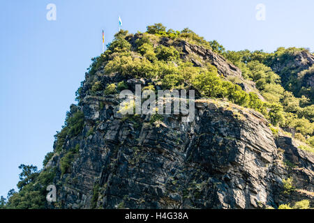 Blick auf die Loreley-Felsen, Loreley, St. Goar, Rhein, Deutschland Stockfoto