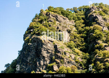 Blick auf die Loreley-Felsen, Loreley, St. Goar, Rhein, Deutschland Stockfoto