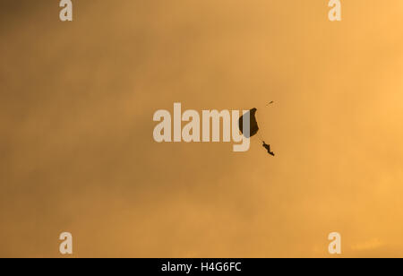 Nene Valley Railway Lincolnshire 15. Oktober 2016: Orange Himmel und Wolken, Freeefall Fallschirmspringer und klassische Motoren endlich Licht. Bildnachweis: Clifford Norton/Alamy Live-Nachrichten Stockfoto