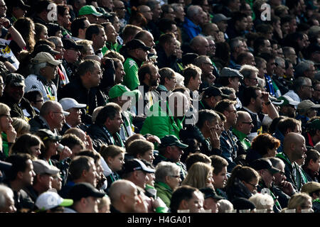 Stadion Im Nordpark, Mšnchengladbach Deutschland 15.10.2016, 1. Fußball-Bundesliga Saison 2016/2017 Spieltag 7, Borussia Mšnchengladbach (Mönchengladbach, Gladbach) Vs Hamburger SV (HSV)---Zuschauer sehen das Spiel Credit: Kolvenbach/Alamy Live-Nachrichten Stockfoto