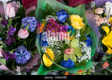 Bouquet von gelben Fresia, Hyazinthe und bunte rose Blume Stockfoto