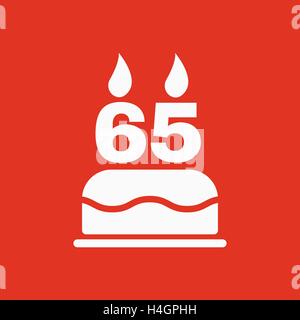 Die Geburtstagstorte mit Kerzen in Form von Nummer 65-Symbol. Geburtstag-Symbol. Wohnung Stock Vektor