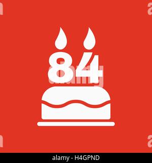 Die Geburtstagstorte mit Kerzen in Form von Nummer 84-Symbol. Geburtstag-Symbol. Wohnung Stock Vektor