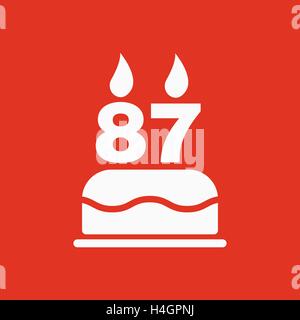Die Geburtstagstorte mit Kerzen in Form von Nummer 87-Symbol. Geburtstag-Symbol. Wohnung Stock Vektor